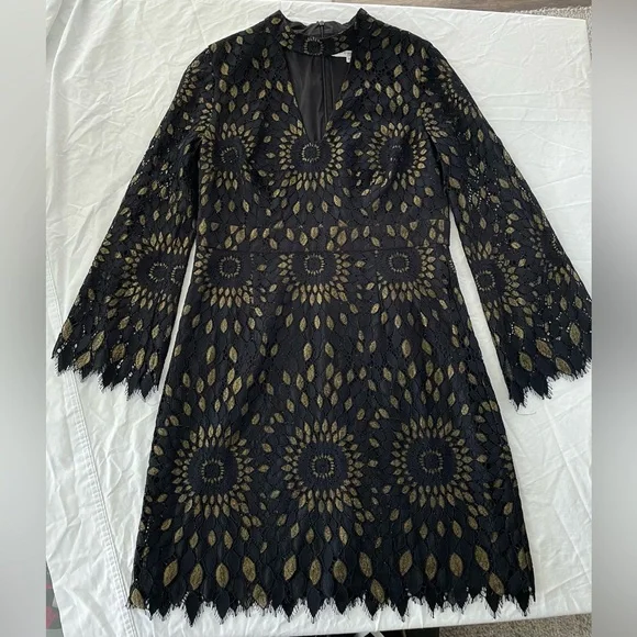 Trina Turk Dress 14 Black Lace Overlay Party Date Night Going Out Cocktail - Picture 1 of 9